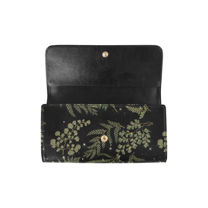 Bolso Boho Fern forest Black Canvas Satchel, bolso bandolera verde Moon, linda correa de cuero vegano Dark Cottagecore bolso con correa ajustable imagen 8