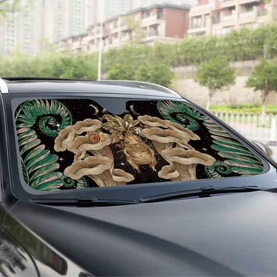 Dark Cottagecore Forest witch Car sunshade for windshield, Mushroom mandrake Window Sun Blocker, magic car accessories Auto Decor Screen