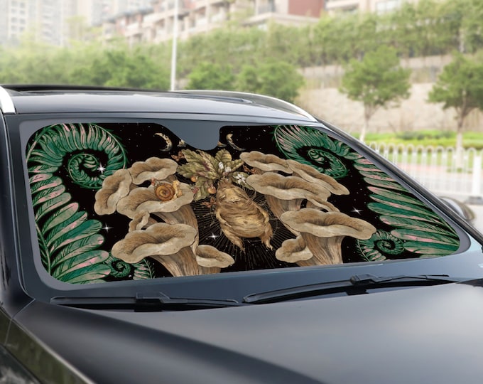 Dark Cottagecore Forest witch Car sunshade for windshield, Mushroom mandrake Window Sun Blocker, magic car accessories Auto Decor Screen