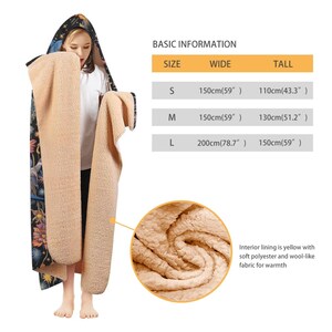 May include: A hooded blanket with a black outer layer adorned with a celestial pattern and a soft, yellow interior. Available in sizes: S (150cm wide, 110cm tall), M (150cm wide, 130cm tall), and L (200cm wide, 150cm tall).