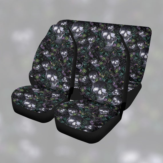 Goth Skull Roses Witchy Car Seat Cover, Interior Cottagecore Boho Skull Front Bucket Seat Cover For Car Vehicle, women car seat cover gift