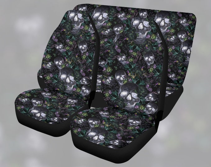 Goth Skull Roses Witchy Car Seat Cover, Interior Cottagecore Boho Skull Front Bucket Seat Cover For Car Vehicle, women car seat cover gift