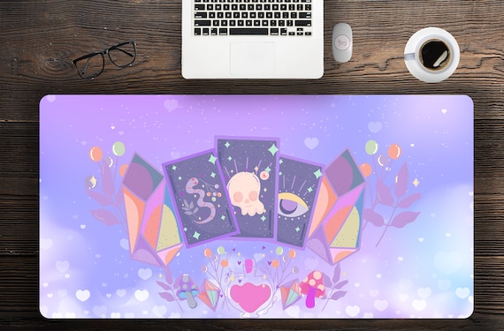 Kawaii Pink Tarot Crystal Witchy Elements kawaii desk mat, Cute mystical extended mouse pad, extra large gaming desk pad, mousepad wrist res