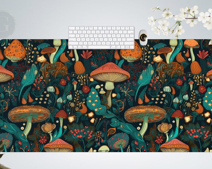 Vintage Mushroom Mouse Pad, Cottagecore Mousepad, Aesthetic Office Desk Decor, Forest Magic Nature, Retro Flowers, Mousepad Gift