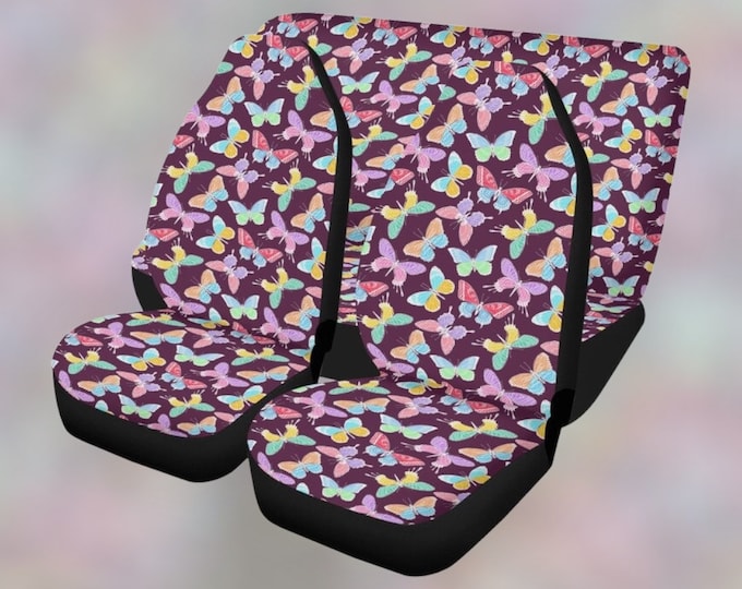 Colorful butterflies cute pink Car Seat Covers, trendy car Seat Covers for vehicle, Nature car interior decor, cute car accessories gift