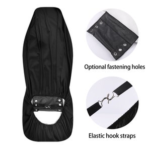 Puede incluir: Funda para asiento de coche negra con correas de gancho el&aacute;sticas y agujeros de fijaci&oacute;n opcionales. La funda est&aacute; hecha de un material resistente al agua.