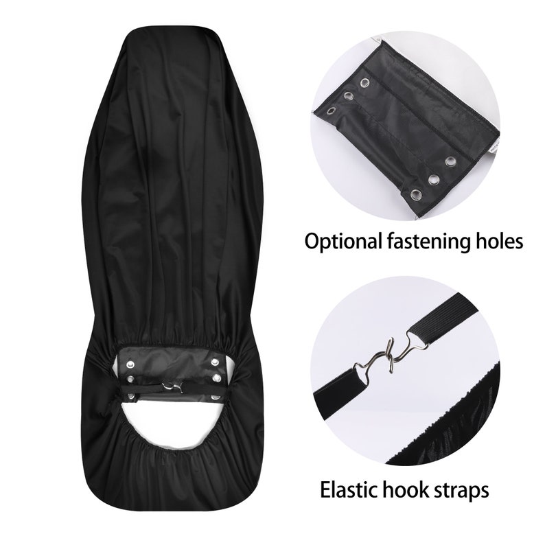 Puede incluir: Funda para asiento de coche negra con correas de gancho el&aacute;sticas y agujeros de fijaci&oacute;n opcionales. La funda est&aacute; hecha de un material resistente al agua.