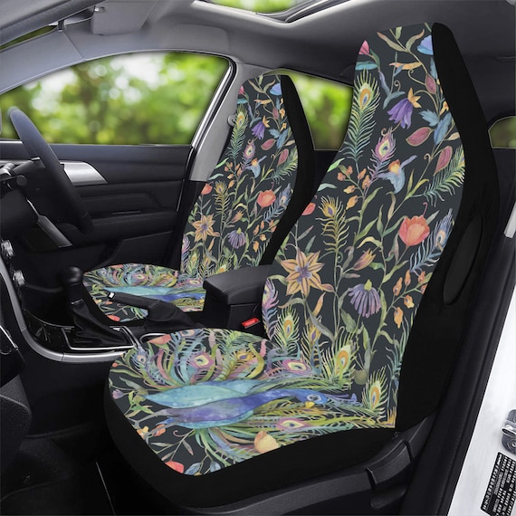 Cute cottagecore peacock print Car Seat Covers, Nature Foral Cottagecore Seat Covers for vehicle interior decor, cute car accessories gift