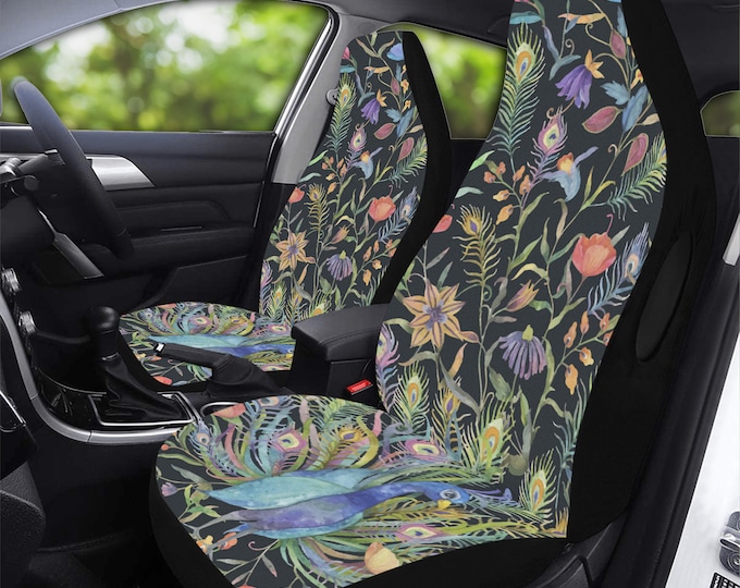 Cute cottagecore peacock print Car Seat Covers, Nature Foral Cottagecore Seat Covers for vehicle interior decor, cute car accessories gift