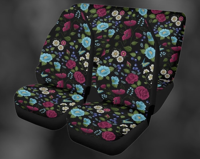 Dark boho witch roses Car Seat Covers aesthetic Cottagecore Seat Covers for women, vehicle car interior decor, cute car accessories gift