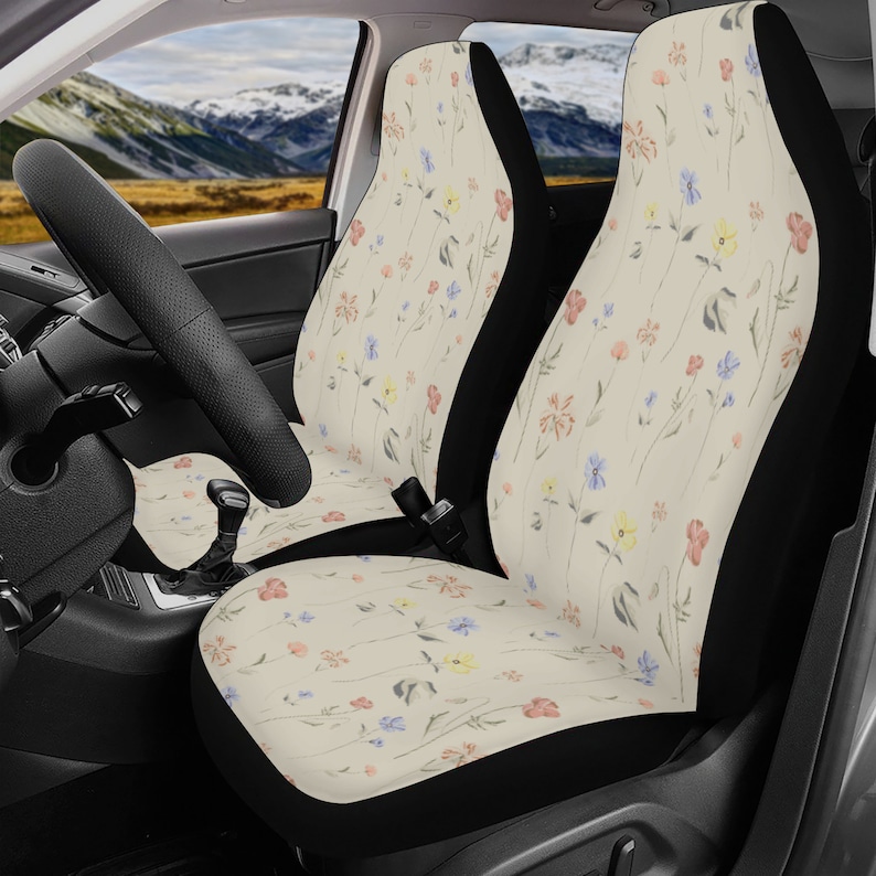 Boho Cute Flowers Car Seat Covers Boho Cottagecore Seat Etsy
