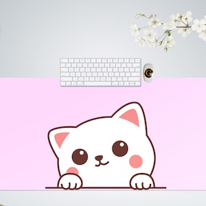 Cute Cat Kitten Kawaii Pink Mouse Pad Large, Desk Mat Cute, Desk Mat Extra LArge, Cute Mouse Pad Kawaii, Gift for Kids Play Mat