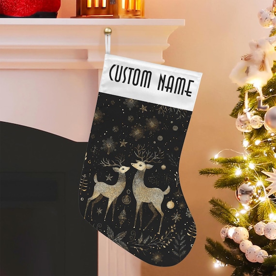 Custom Christmas Stocking, Deers in A Starry Forest Custom Stuffer, Cottagecore Celestial Christmas Stocking, dark academia witchy gift