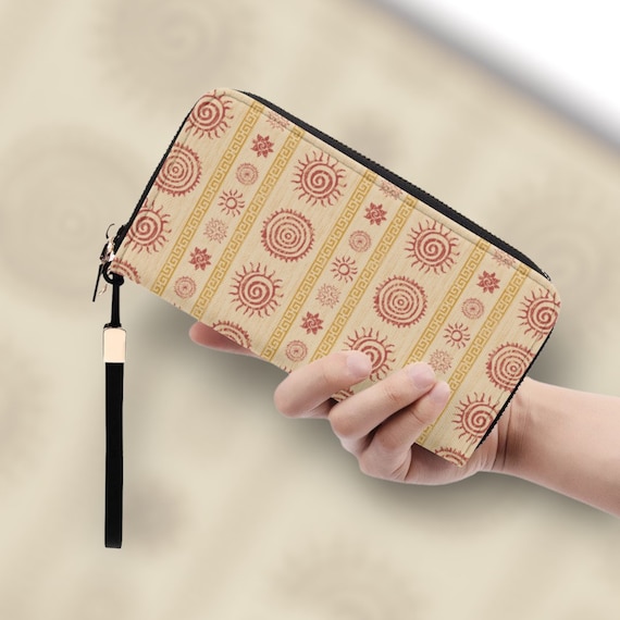 Mystical Sun beige boho wallet for women, cute long Cute Wallet for women, Cottagecore beige wallet astrology vegan leather