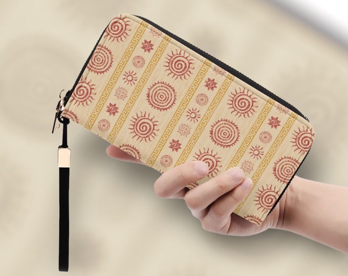Mystical Sun beige boho wallet for women, cute long Cute Wallet for women, Cottagecore beige wallet astrology vegan leather