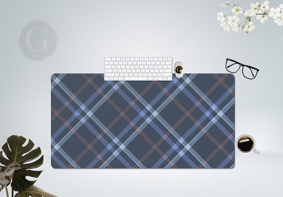 Navy Blue Tartan Design Extra Large Desk Mat with Multiple Size Options, Cute Desk Mat For Home Office, Gift For Coworker, Extended Mousepad