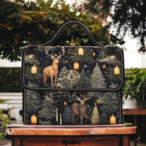 Sac cartable Cottagecore Animal Forest, sac à main forestier de Noël bohème, sac à main bohème en cuir végétalien, sac à bandoulière witchy boho hippies