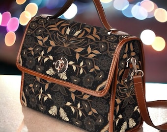 Cottagecore Floral witch Canvas Satchel bag, victorian crossed body purse, cute vegan leather strap hand bag victorian bag, victorian purse