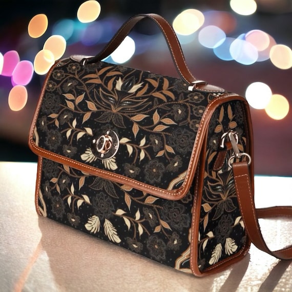 Cottagecore Floral witch Canvas Satchel bag, victorian crossed body purse, cute vegan leather strap hand bag victorian bag, victorian purse
