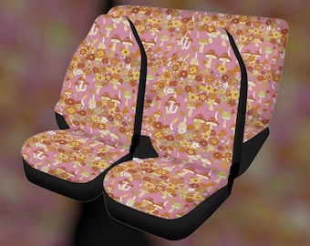 Flower Mushroom Car Seat Covers, Retro Car Seat Cover, Retro Car Accessories, Cottagecore, Hippie Car Seat Covers, Car Accessories For Women
