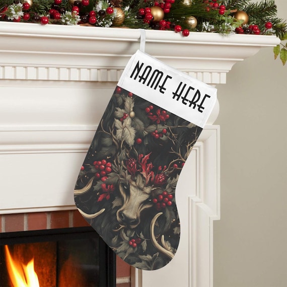 Yule Pagan Custom Christmas Stocking, Krampus children hunter Christmas Demon decor, personalized stocking decor, custom name stocking gift