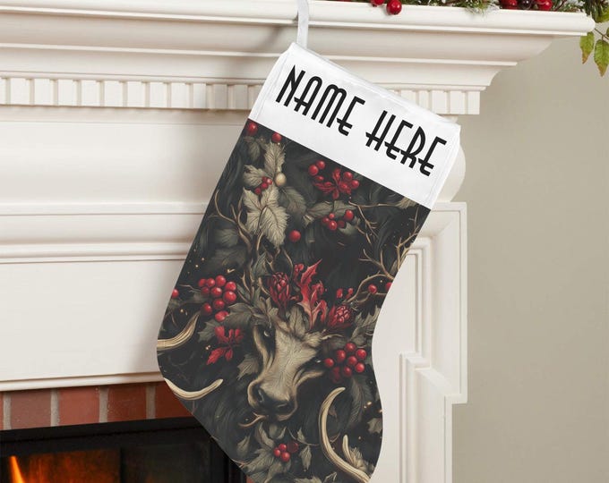 Yule Pagan Custom Christmas Stocking, Krampus children hunter Christmas Demon decor, personalized stocking decor, custom name stocking gift