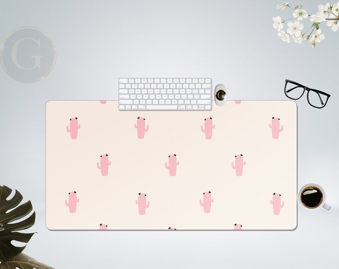 Cute Minimalist Cactus Pink Desk Mat with Multiple Size Options, Extra Large Desk Mat for Home Office, Gift For Coworker, Extended Mouse Pad