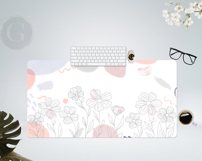 Cute Soft Floral Aesthetic Desk Mat with Multiple Size Options, Home Office Desk Mat, Gift For Coworker, Extended Mousepad, Large Gaming Mat