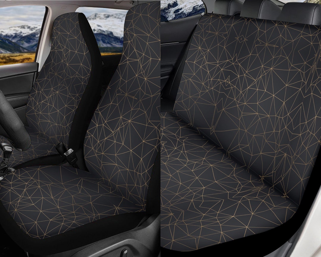 Boho Abstract Lines Black Car Seat Covers, Boho Cottagecore Dark Seat
