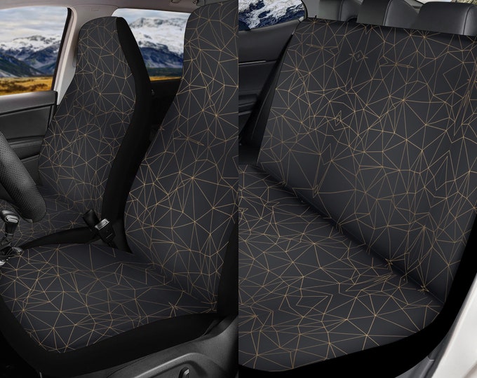 Boho Abstract Lines Black Car Seat Covers, Boho Cottagecore dark Seat Covers for vehicle, Cute car interior decor, car accessories vehicle