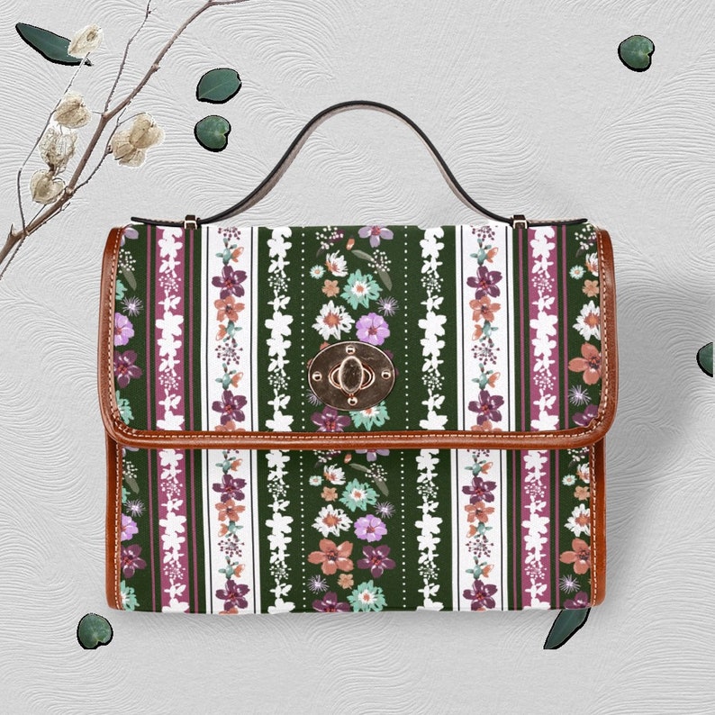 Various Flowers Cottagecore Style Canvas Satchel bag, women boho crossed body purse, cute vegan leather strap hand bag, hippies boho gift, Cottagecore dressing, Cottagecore skirt, mushroomcore, goblincore, handbag, accessories, women bag,