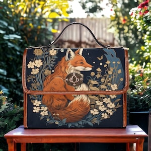 Borsa retrò Fox in the Forest Canvas Satchel, borsa a tracolla Cottagecore forestcore, graziosa borsa goth con cinturino in pelle vegana, regalo boho hippy immagine 3