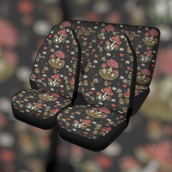 Black Mushroom Car Seat Cover Full Set, Cottagecore Seat Covers for Car for Women, Car Seat Covers for Vehicle, Car Seat Cover Set, Car Gift
