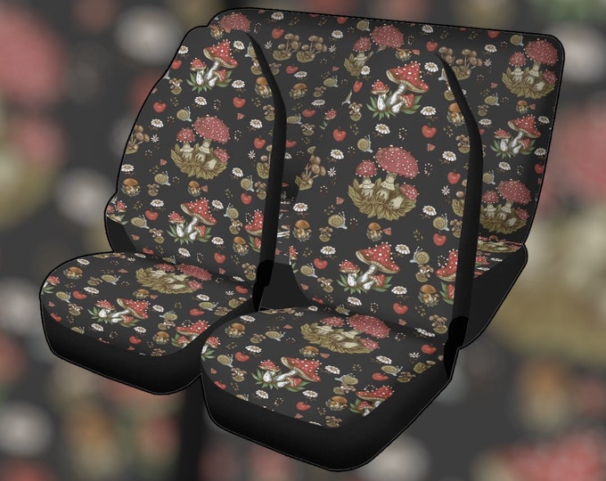 Black Mushroom Car Seat Cover Full Set, Cottagecore Seat Covers for Car for Women, Car Seat Covers for Vehicle, Car Seat Cover Set, Car Gift