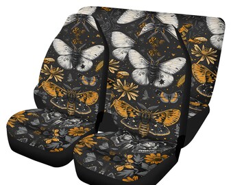 Witchy Luna moth Car Seat Cover Set, Cottagecore Witch Animal Moon phase seat cover protector, Boho Dark Witch car interior decor gift