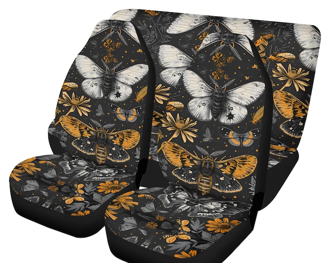 Witchy Luna moth Car Seat Cover Set, Cottagecore Witch Animal Moon phase seat cover protector, Boho Dark Witch car interior decor gift