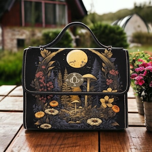 Cottagecore Boho Floral Canvas Satchel bag, sac à main croisé pour femmes mignonnes, joli sac à main en cuir végétalien avec sangle, sac Boho, cadeau boho hippies
