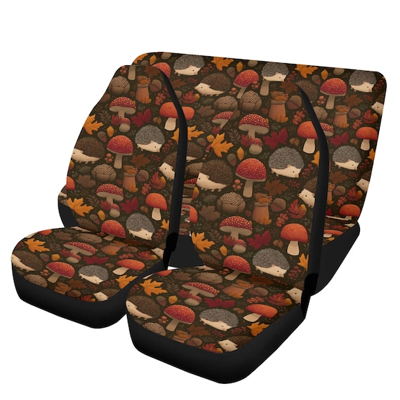 Hedgehog Autumn Leaves Car Seat Cover, Cute Seat Cover , Car Interior Decor, Mushroom Car Decor, Cute Car Accessories, Car Seat Cover Gift