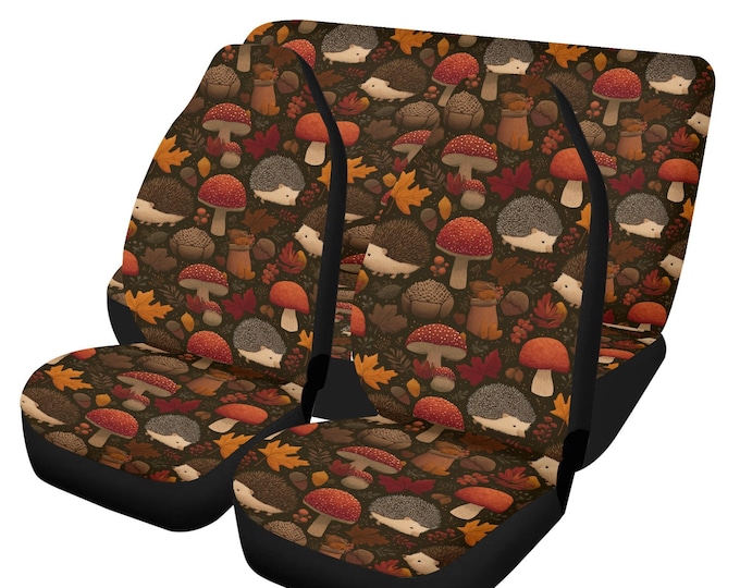 Hedgehog Autumn Leaves Car Seat Cover, Cute Seat Cover , Car Interior Decor, Mushroom Car Decor, Cute Car Accessories, Car Seat Cover Gift