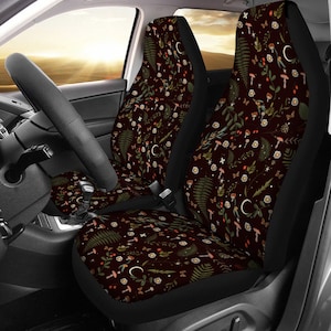 Black Mushroom Car Seat Cover Full Set, Cottagecore Seat Covers for Car for Women, Car Seat Covers for Vehicle, Car Seat Cover Set, Car Gift