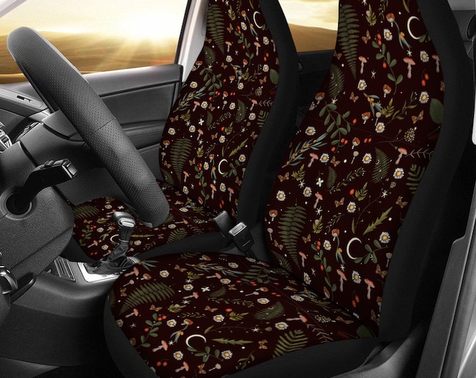 Black Mushroom Car Seat Cover Full Set, Cottagecore Seat Covers for Car for Women, Car Seat Covers for Vehicle, Car Seat Cover Set, Car Gift