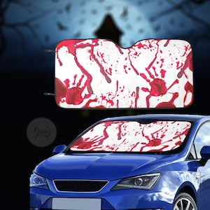 Spooky Halloween Bloodprint Auto Car sun shade for windshield, Bloody Window Sun Blocker, scary car accessories Auto car Decor Screen spooky