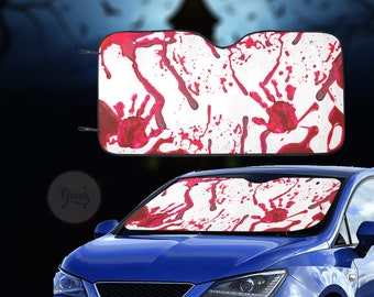 Spooky Halloween Bloodprint Auto Auto Sonnenschutz für Windschutzscheibe, Bloody Fenster Sun Blocker, gruseliges Autozubehör Auto Auto Dekor Bildschirm gruselige