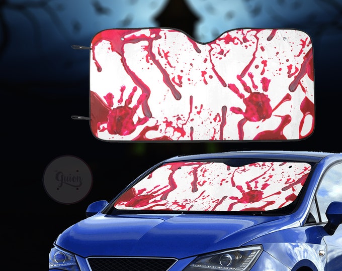 Spooky Halloween Bloodprint Auto Car sun shade for windshield, Bloody Window Sun Blocker, scary car accessories Auto car Decor Screen spooky