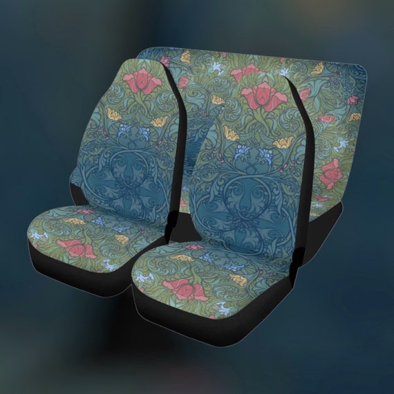 Boho Hippie Flowers Cottagecore Car Seat Covers, Medieval Gothic Seat Covers for vehicle, Gothic car interior decor seat cover Cottagecore
