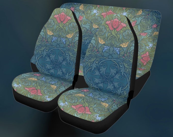 Boho Hippie Flowers Cottagecore Car Seat Covers, Medieval Gothic Seat Covers for vehicle, Gothic car interior decor seat cover Cottagecore