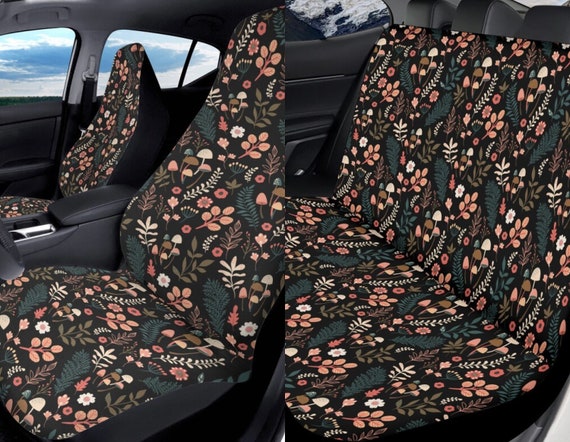 Mushroom Floral Boho Car Seat Cover For Women, Cottagecore Cute Green Floral Front Bucket Seat Cover For Car Vehicle, Nature seat cover