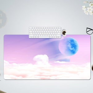 Cute Planets and Clouds Extra Large Desk Mat with Multiple Size Options, Home Office Desk Decor, Gift For Gamer Girl, Extended Mouse Pad