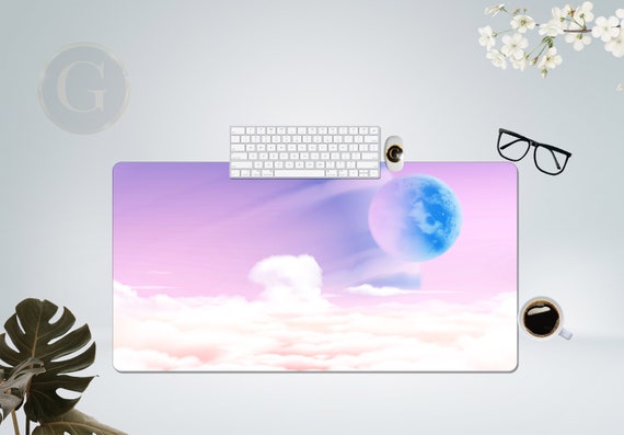 Cute Planets and Clouds Extra Large Desk Mat with Multiple Size Options, Home Office Desk Decor, Gift For Gamer Girl, Extended Mouse Pad