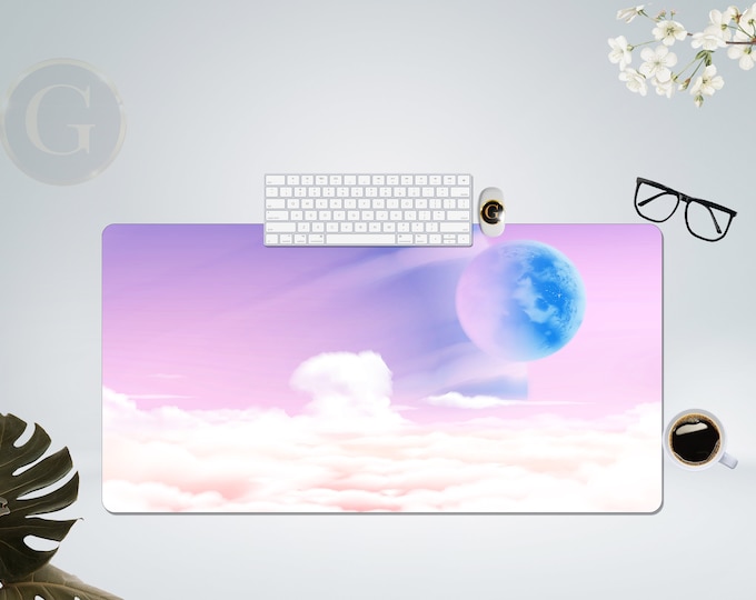 Cute Planets and Clouds Extra Large Desk Mat with Multiple Size Options, Home Office Desk Decor, Gift For Gamer Girl, Extended Mouse Pad
